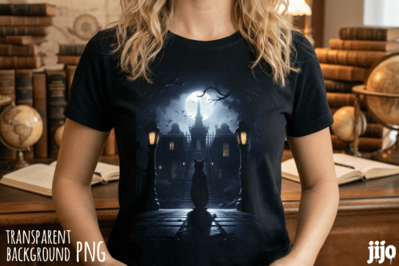 Download Halloween Cat Moon Haunted PNG - Halloween Collection