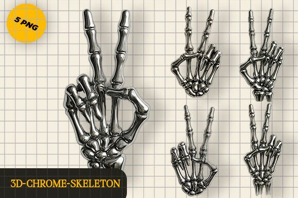 Download Halloween Chrome Skeleton Hand PNG Set - Halloween Collection