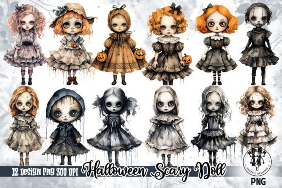 Download Halloween Scary Doll Watercolor Clipart - Halloween Collection