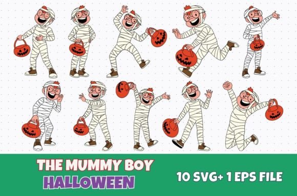 Download 10 Mummy Kid Halloween Character Vector - Halloween Collection