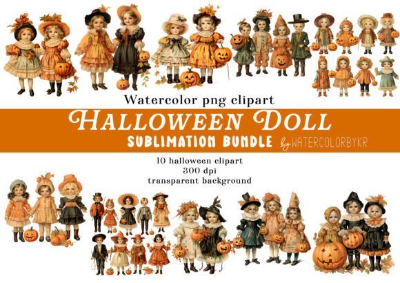 Download Watercolor Halloween Doll Bundle Clipart - Halloween Collection