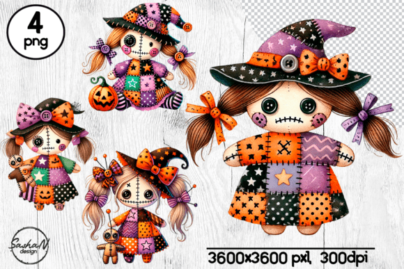 Download Halloween Patchwork Witch Doll Clipart - Halloween Collection